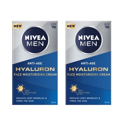 NIVEA MEN HUALURON Krem przeciwzmarszczkowy z filtrem SPF15 męski 50ml x2