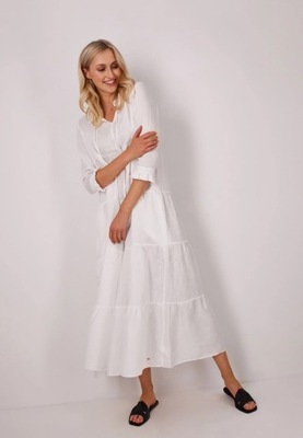 Śliczna Sukienka lniana maxi biała rozmiar 38