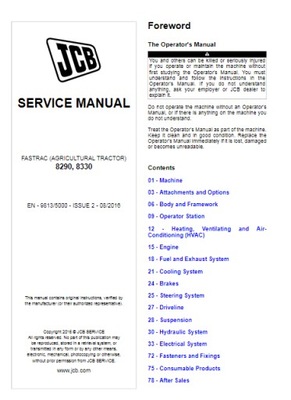 JCB SERVICE MANUAL FASTRAC (AGRICULTURAL TRACTOR) 8290, 8330  