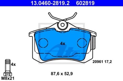 ATE 13.0460-2819.2 КОЛОДКИ ГАЛЬМІВНІ ЗАД VW SHARAN 1,8-2,8 95-10