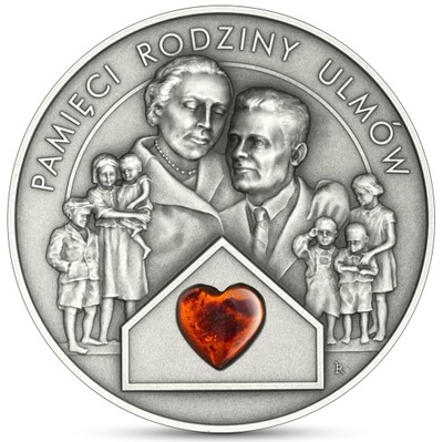 50 zł Pamięci Rodziny Ulmów z bursztynem 2oz Ag999 folder emisyjny NBP 2024