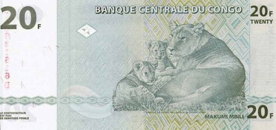 Kongo 20 franków Lwy 2003 P-94