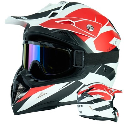 CASCO PARA MOTOCICLETA CROSS HORN 915 ENDURO QUAD PARA INTERKOM ECE2206 + GAFAS XS  