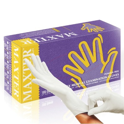 Rękawice Lateksowe Rękawiczki Białe Jednorazowe Bezpudrowe M Maxter 100szt