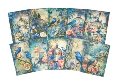 ZESTAW PAPIERÓW DEKORACYJNYCH SCRAPBOOKING 30 ARK KWIATY PTAKI PTASZKI