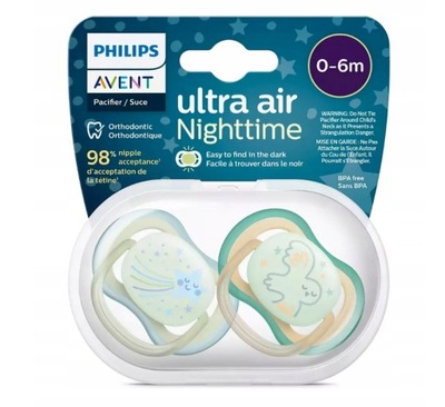 Smoczek Ortodontyczny Philips Avent Ultra Air Nighttime 0-6m Świecący 2 szt