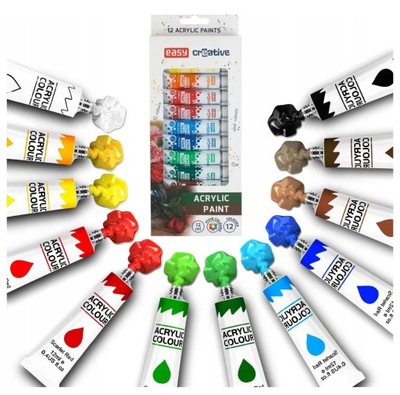 Farby akrylowe zestaw 12 kolorów tubki EASY akryle