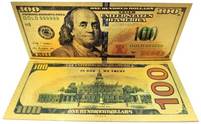 Kolekcjonerski Pozłacany Banknot 100 Dolarów Nowy