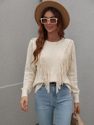 SWETER FRĘDZLE BOHO INSTAGRAM HIT BEŻOWY XL