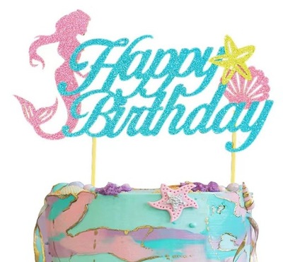 TOPPER urodzinowy na tort syrenka 16,5 cm MERMAID na urodziny