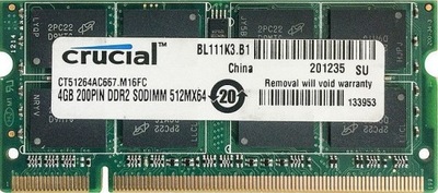 Pamięć RAM SO-DIMM DDR2 CRUCIAL 4GB PC2-5300S 667MHz CL5 CT51264AC667.M16FC