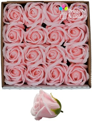 PUDROWE Jasny Róż Róże Mydlane Prezent Kwiaty Box Główka Sztuczne Paczka 16