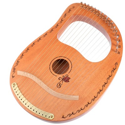 Drewniane instrumenty muzyczne na lirze małej harfie