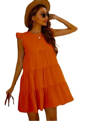 Shein pomarańczowa krótka sukienka falbany XS 34