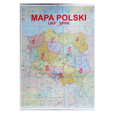 Listwowana mapa Polski QTH lokatory okręgi 68x48cm
