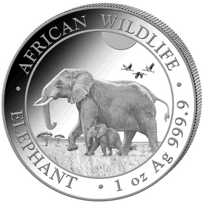 Słoń Somalijski African Wildlife 1 uncja oz Srebra Moneta Srebrna 2022
