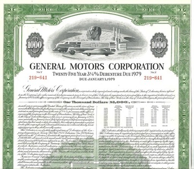 !GENERALS MOTORS CORPORATION! 1000 USD! 1954!