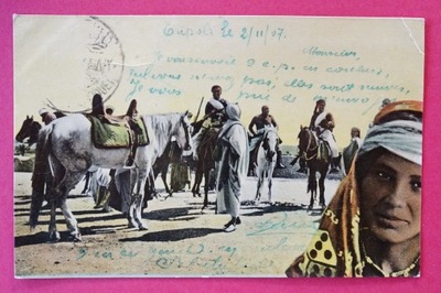 TUNEZJA - Typy Arabskie #Z2021# etnografia, wojownicy, koń, konie, kobieta