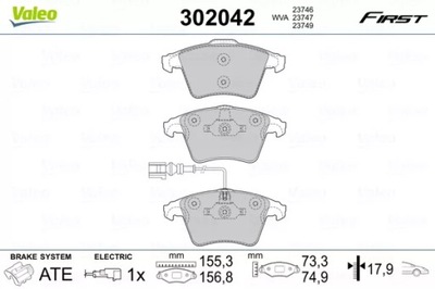 VALEO 302042 КОМПЛЕКТ КОЛОДОК ТОРМОЗНЫХ, ТОРМОЗА TARCZOWE