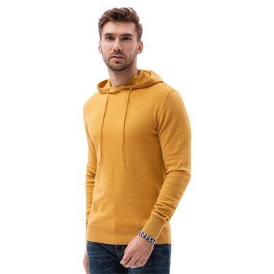 Sweter męski z kapturem E187 musztardowy XL