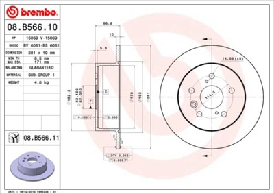 BREMBO 08.B566.11 ДИСК ТОРМОЗНОЙ