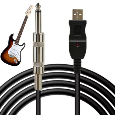 Interfejs gitary przejściówka JACK 6,3 mm - USB 2.0 A kabel o długości 3m