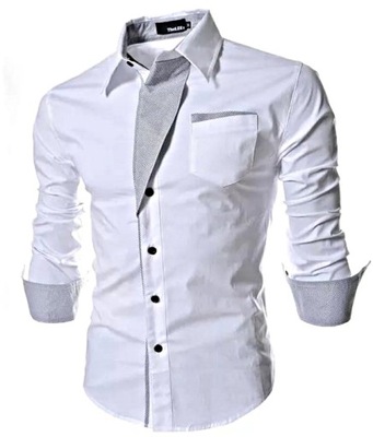MD biała koszula szara wstawka | XL