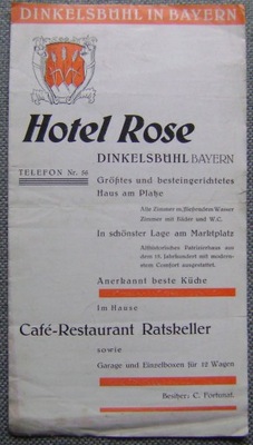 DINKELSBUHL -HOTEL ROSE-folder turystyczny -30-te