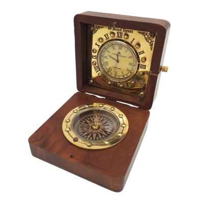 Kompas i zegar w pudełku drewnianym
