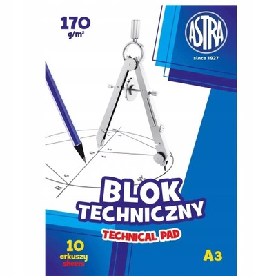 BLOK TECHNICZNY A3 10 KARTEK BIAŁY ASTRA 170G