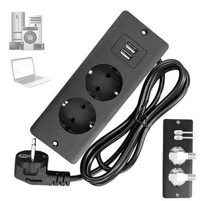 GNIAZDO WPUSZCZANE CHOWANE W BLAT NABLATOWE 2X USB 2X WTYCZKI UE 1.5M