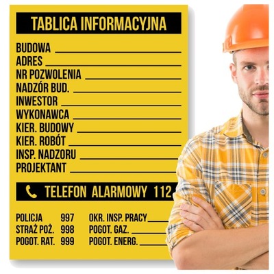 СТРОИТЕЛЬНАЯ ТАБЛИЦА INFORMACYJNA BHP 50X70CM PCV