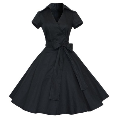 Elegancka Sukienka Vintage Hepburn Kropki Francuski Styl Duży Kołnierz