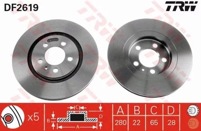 TRW DF2619 DISC BRAKE 280X22 V 5-OTW VW GOLF  