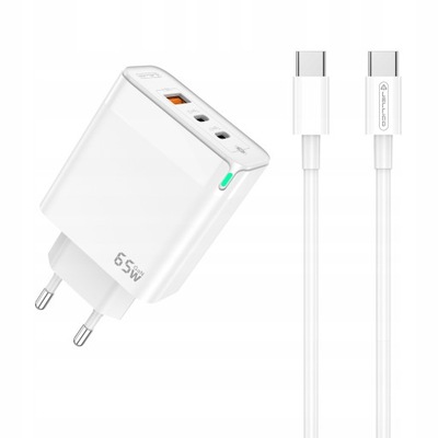 |ŁADOWARKA SIECIOWA SZYBKA 65W GaN USB QC 2x USB-C UNIWERSALNA