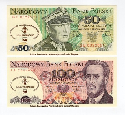 50 i 100 złotych 1988 banknoty z nadrukami
