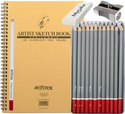 ZESTAW ARTISTICK SZKICOWNIK B5 GUMKA OŁÓWKI 12 SZT