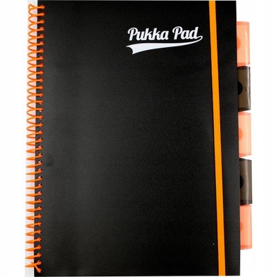 Kołozeszyt PUKKA PROJECT BOOK PP NEON BLACK A4 kratka pomararańczowy