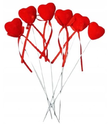 Walentynki SERCA welurowe na piku WELUR ozdoba dekoracje miłość 19 cm 6szt.