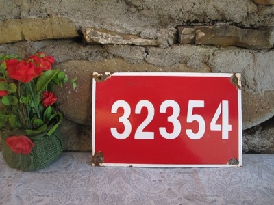 PRL -Stara emaliowana tabliczka z numerem_32354
