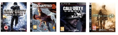 TANIE GRY 3 x CALL OF DUTY GHOSTS MW2 WORLD AT WAR UNCHARTED PS3