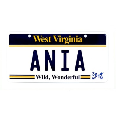 Ania Tablica Rejestracyjna USA West Virginia z Imi