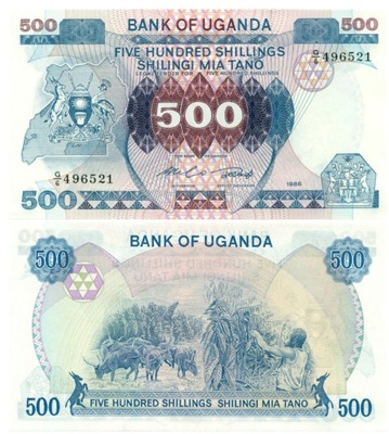 UGANDA 500 SZYLINGÓW 1986 P-25 UNC