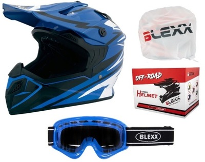 KOMPLEKTAS ŠALMAS BLEXX ECE JUNIOR CROSS OFF ROAD QUAD ENDURO S+GOGLE IR DOVANA 