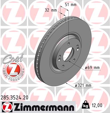 ZIMMERMANN HYUNDAI IX55 321MM DISCOS PARTE DELANTERA 285.3524.20  