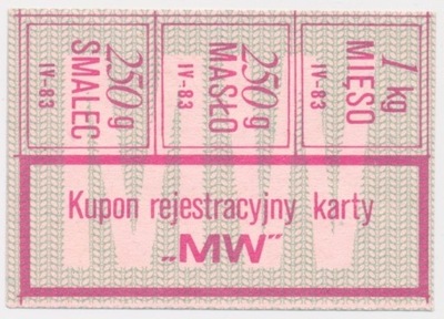 7342. PRL Kartka żywnościowa 1983 Kwiecień Mięso -Masło - Smalec MW