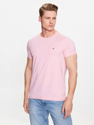 T-shirt gładki prosty różowy Tommy Hilfiger XL