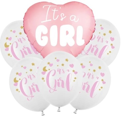 Balony It's a Girl Baby Shower Narodziny 6 sztuk