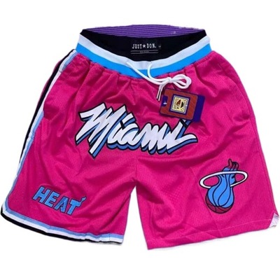 Męskie spodenki do koszykówki Miami Heat z haftem, różowe, XL