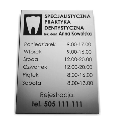 TABLICZKA stomatolog praktyka dentystyczna A3